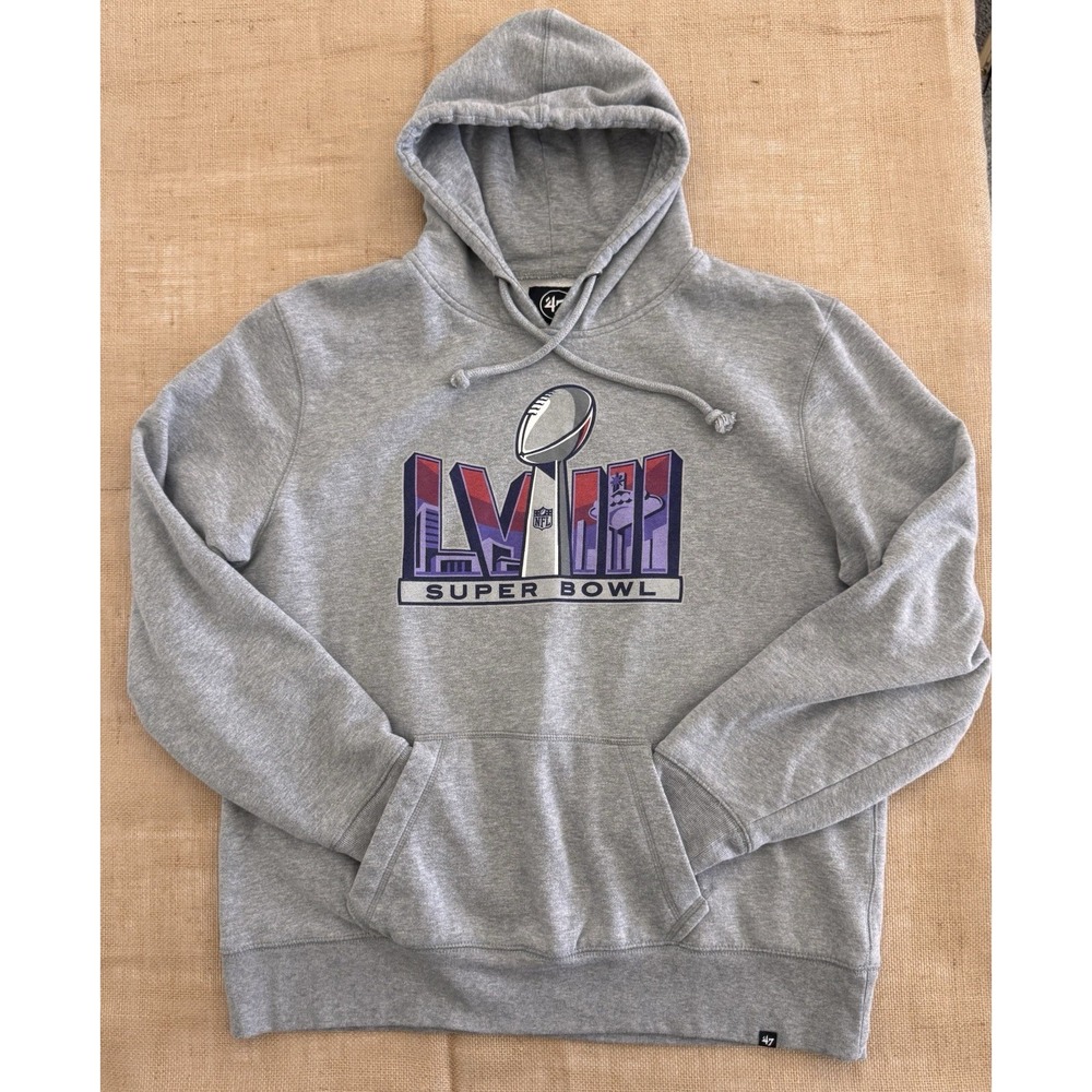 Football NFL Super Bowl LVIII Men's Hoodie Pullover Sweatshirt Size XXL Gray